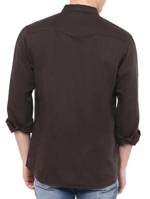 brown linen casual shirt - 13107716 - Standard Image - 3