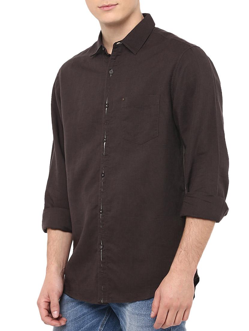 brown linen casual shirt - 13107716 - Zoom Image - 2