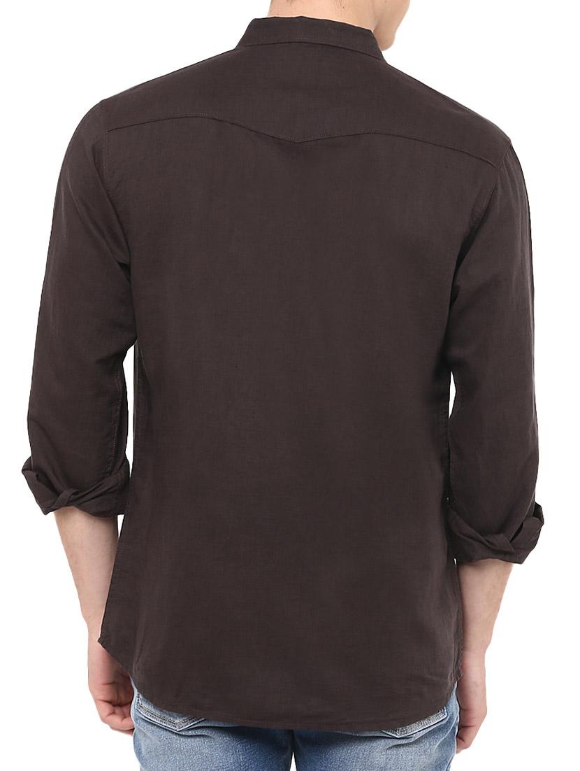 brown linen casual shirt - 13107716 - Zoom Image - 3