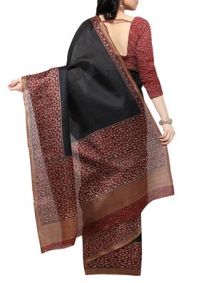 black silk tussar saree with blouse - 13108912 - Standard Image - 2