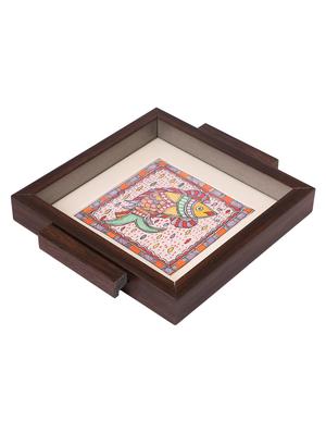 imithila madhubani folk art decorative multicolored tray with a beautiful fish - 13112097 - Standard Image - 2