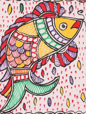 imithila madhubani folk art decorative multicolored tray with a beautiful fish - 13112097 - Standard Image - 3