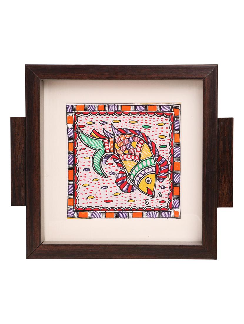imithila madhubani folk art decorative multicolored tray with a beautiful fish - 13112097 - Zoom Image - 1
