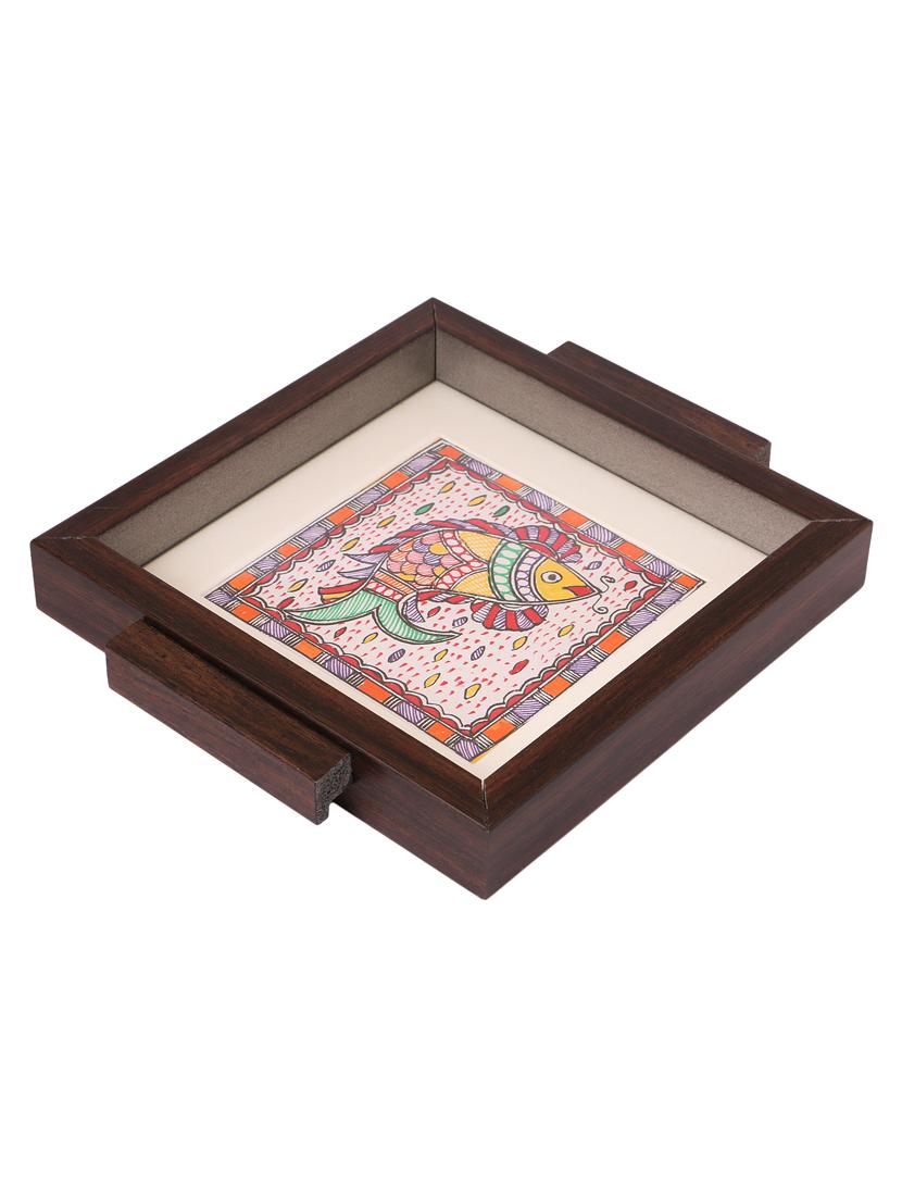 imithila madhubani folk art decorative multicolored tray with a beautiful fish - 13112097 - Zoom Image - 2