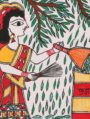 imithila madhubani folk art decorative multicolored tray with swachh bharat mission - 13112105 - Standard Image - 3