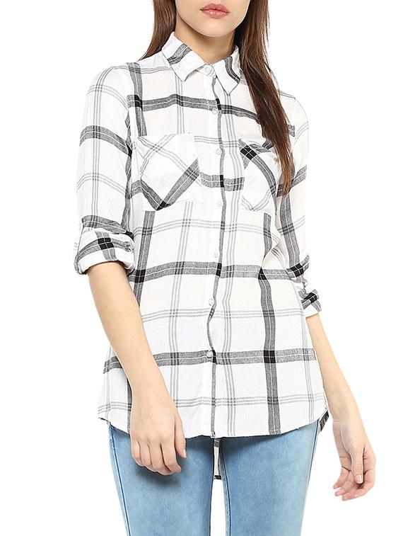 white checkered rayon regular shirt - 13112229 - Zoom Image - 1