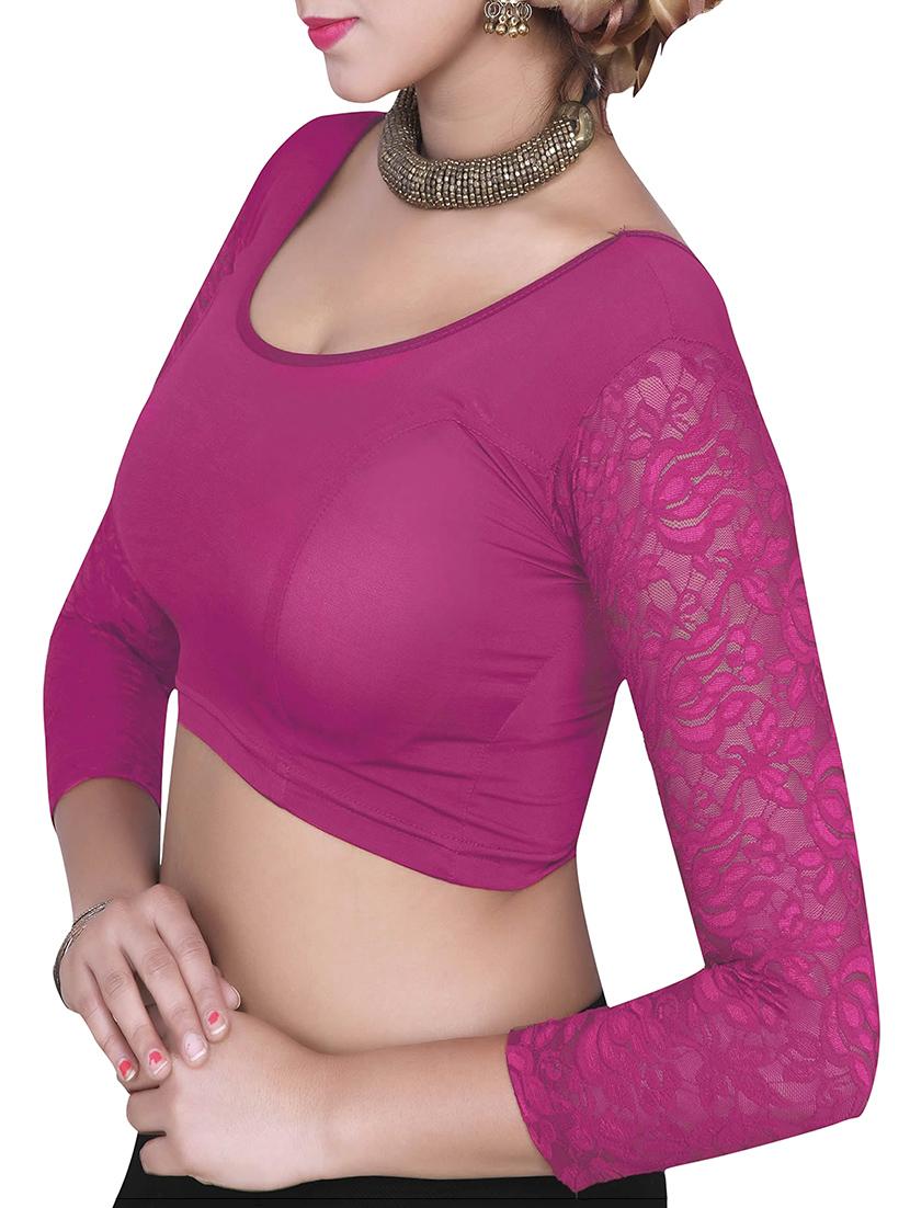 pink plain lace stitched blouse - 13116281 - Zoom Image - 1
