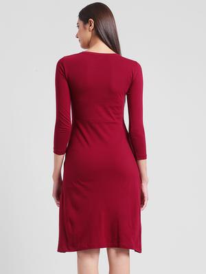round neck solid a-line dress - 13116789 - Standard Image - 3