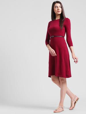 round neck solid a-line dress - 13116789 - Standard Image - 4