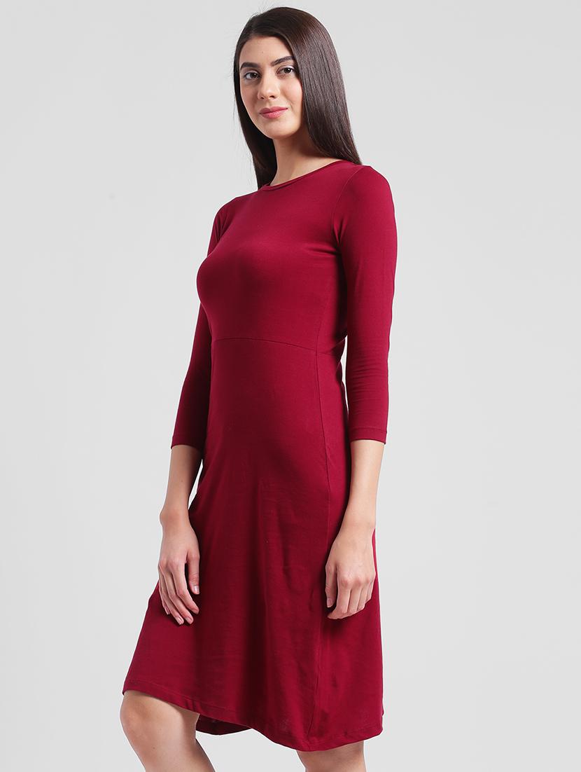 round neck solid a-line dress - 13116789 - Zoom Image - 2