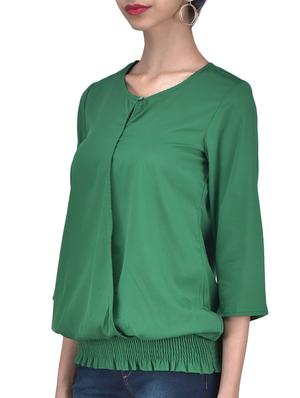 green color solid three quarter sleeved top - 1311772 - Standard Image - 2