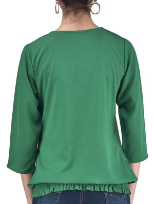 green color solid three quarter sleeved top - 1311772 - Standard Image - 3