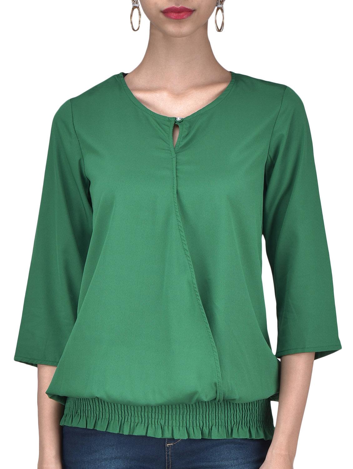 green color solid three quarter sleeved top - 1311772 - Zoom Image - 1