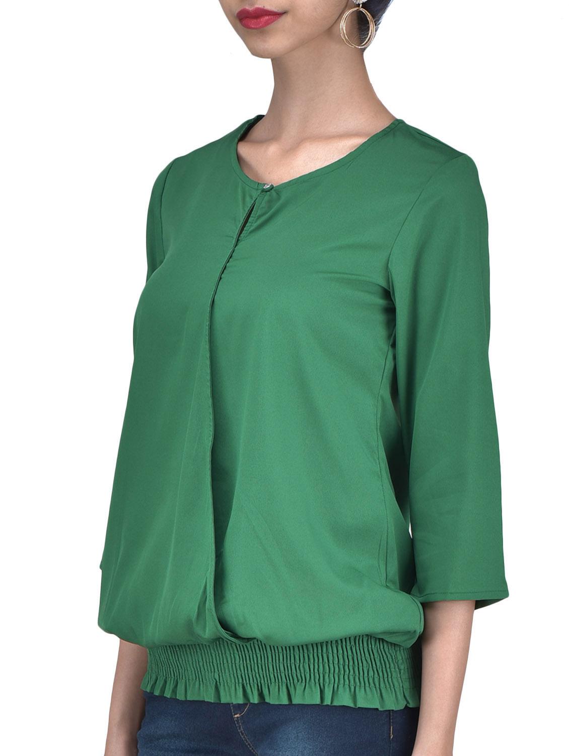 green color solid three quarter sleeved top - 1311772 - Zoom Image - 2