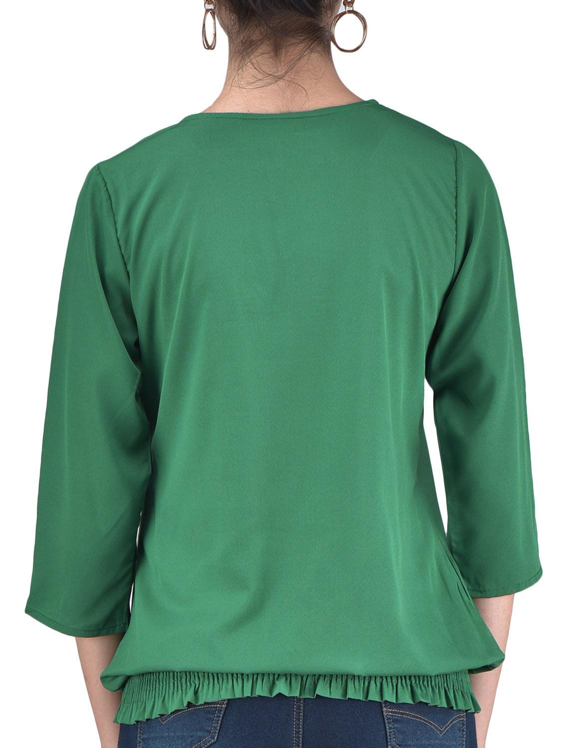 green color solid three quarter sleeved top - 1311772 - Zoom Image - 3