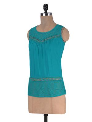 blue color rayon and lace solid sleeveless top - 1311785 -  Standard Image - 1