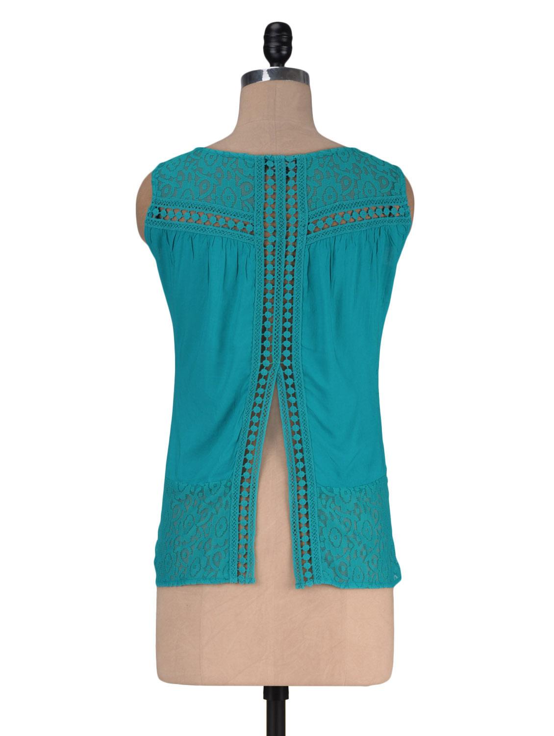 blue color rayon and lace solid sleeveless top - 1311785 - Zoom Image - 3