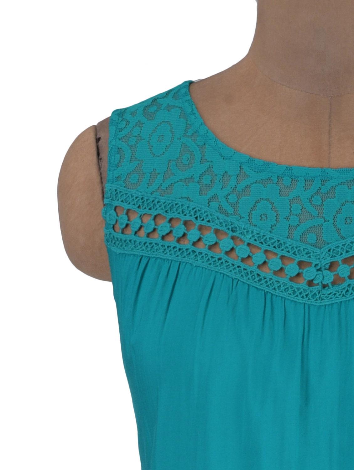 blue color rayon and lace solid sleeveless top - 1311785 - Zoom Image - 4