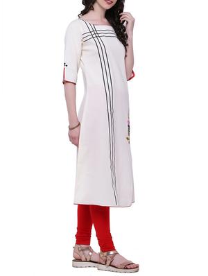 white khadi embroidered a-line kurta - 13123144 - Standard Image - 2
