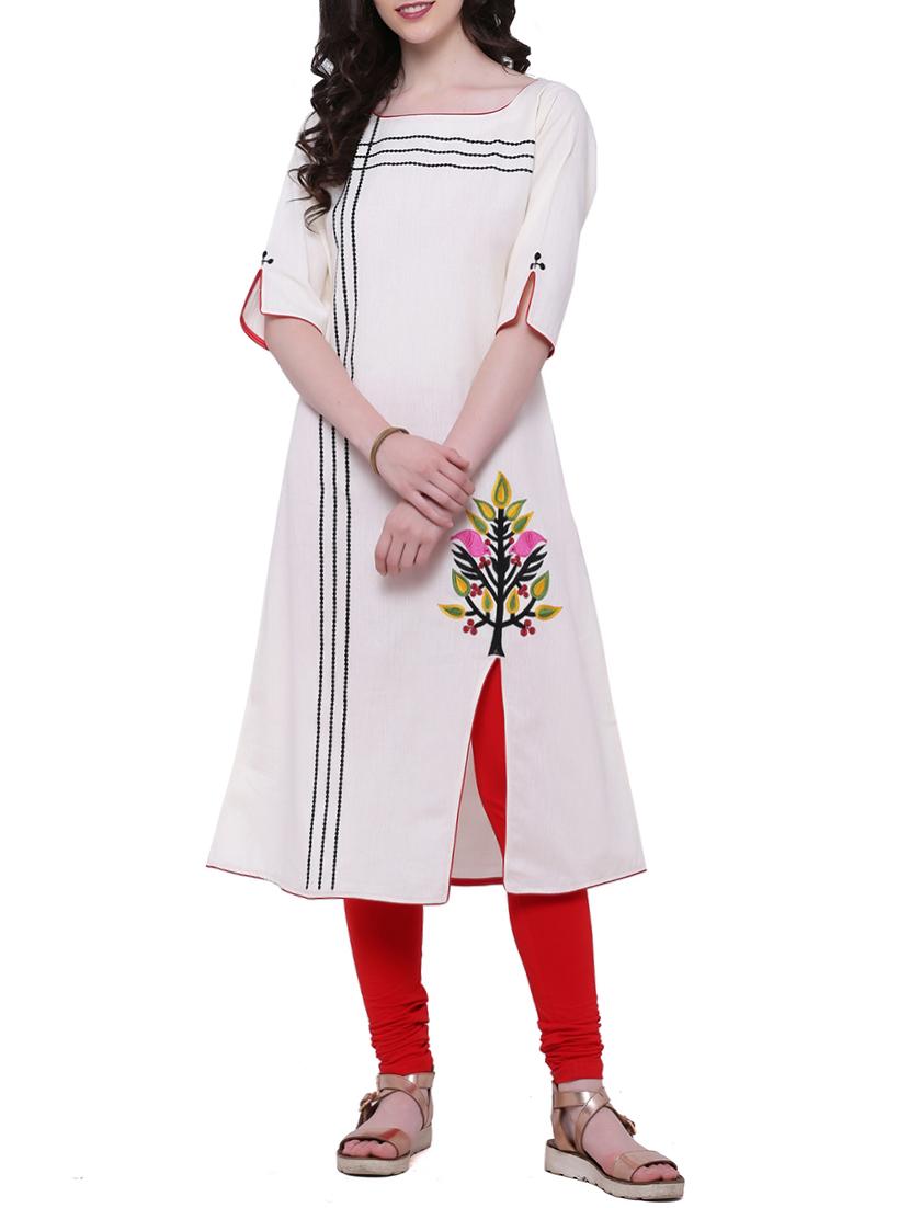 white khadi embroidered a-line kurta - 13123144 - Zoom Image - 1