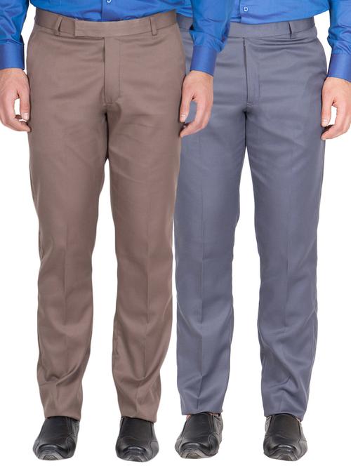 brown grey rayon set of 2 flat front formal trouser - 13123188 - Standard Image - 1
