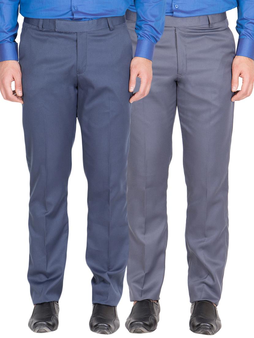 blue grey rayon set of 2 flat front formal trouser - 13123195 - Zoom Image - 1