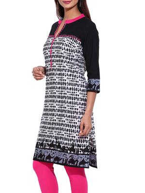 black cotton block printed straight kurta - 13123950 - Standard Image - 2
