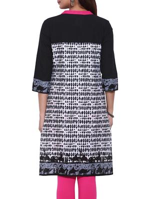 black cotton block printed straight kurta - 13123950 - Standard Image - 3