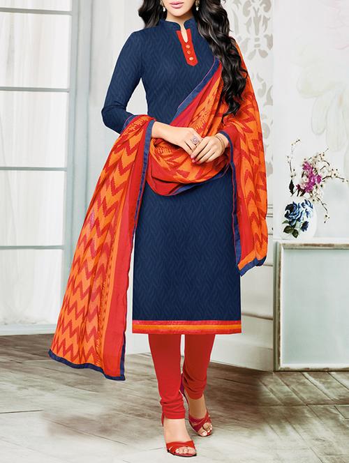 blue cotton blend churidaar suits unstitched suit - 13124004 - Very Small Image - 1