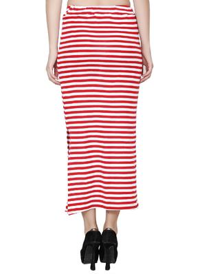 striped red viscose side slit skirt - 13125710 - Standard Image - 3