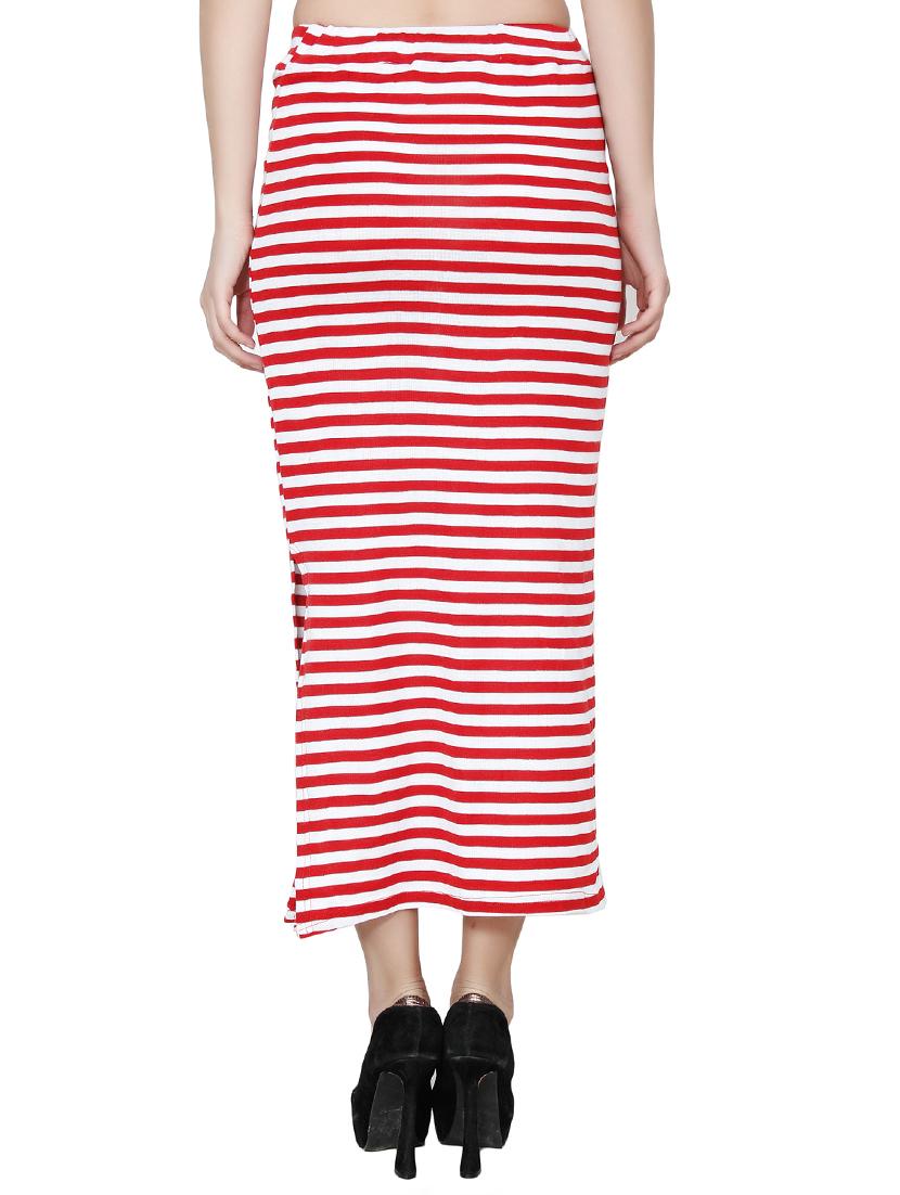 striped red viscose side slit skirt - 13125710 - Zoom Image - 3