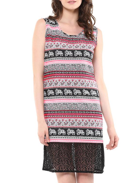 lace panel scoop neck dress - 13125883 - Zoom Image - 1