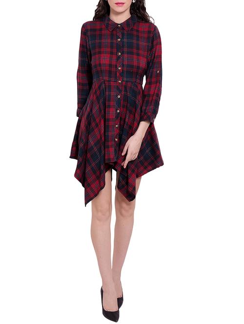 red checkered cotton dress - 13144576 - Very Small Image - 1