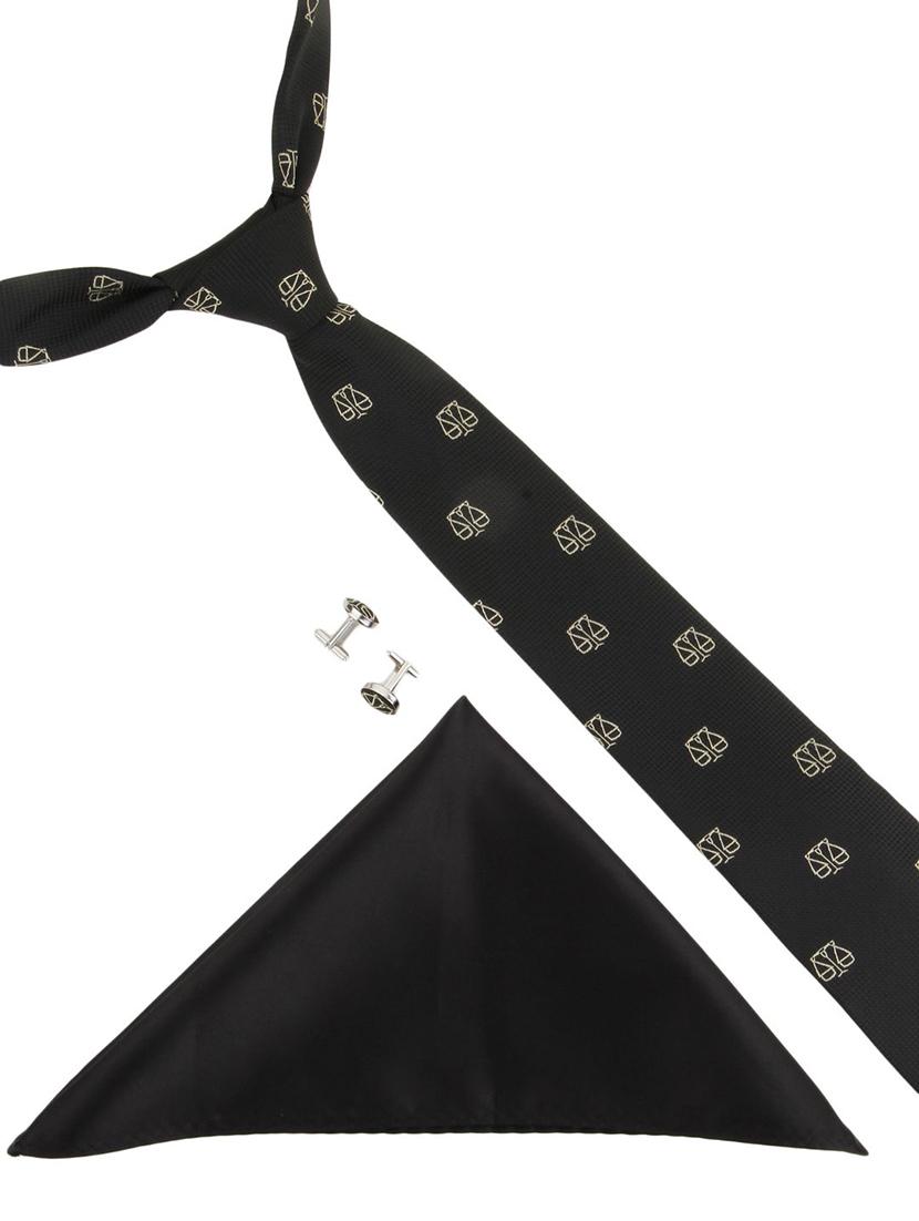 black micro fiber tie, cufflinks and a pocket square - 13148374 - Zoom Image - 1
