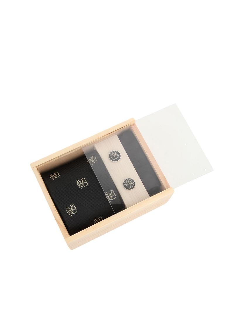 black micro fiber tie, cufflinks and a pocket square - 13148381 - Zoom Image - 2