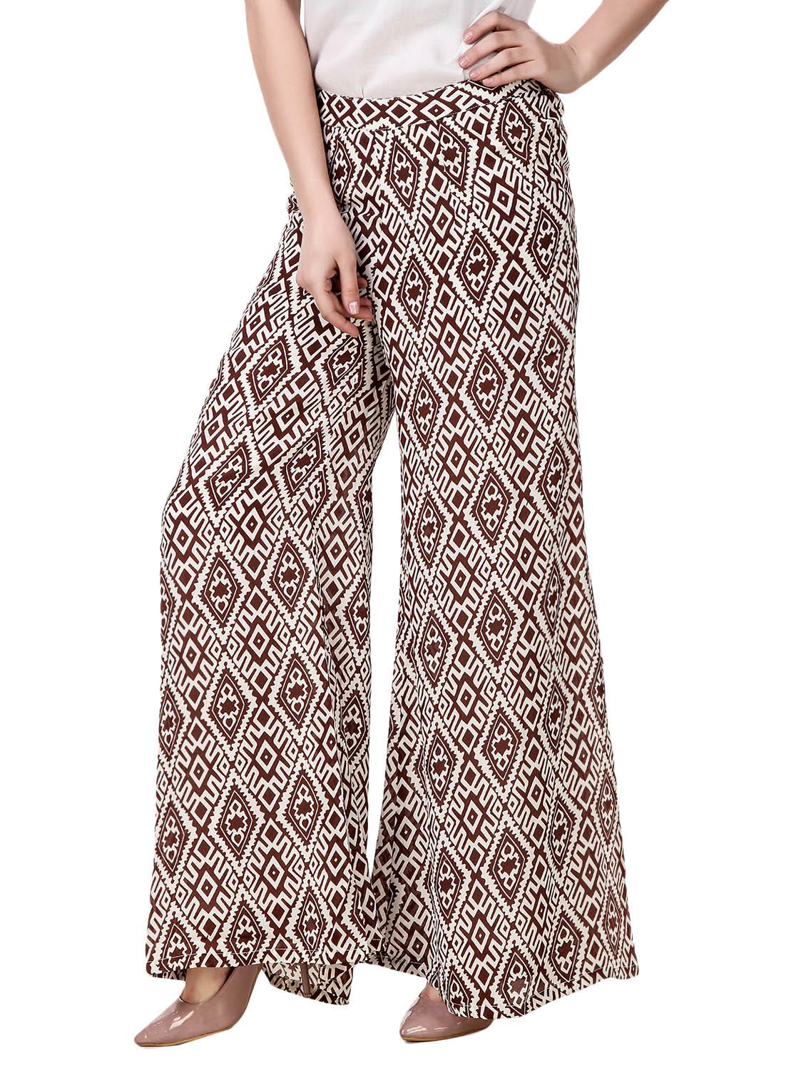 brown printed georgette palazzo - 13149963 - Zoom Image - 2