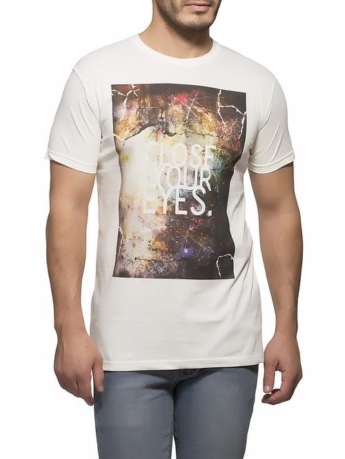 white chest print t-shirt - 13150431 - Very Small Image - 1