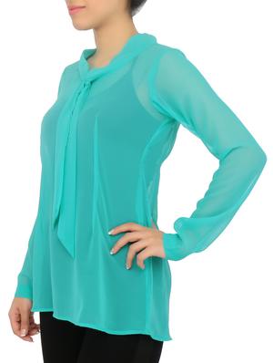 aqua blue full sleeved georgette top - 1315728 - Standard Image - 2