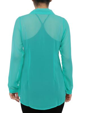 aqua blue full sleeved georgette top - 1315728 - Standard Image - 3