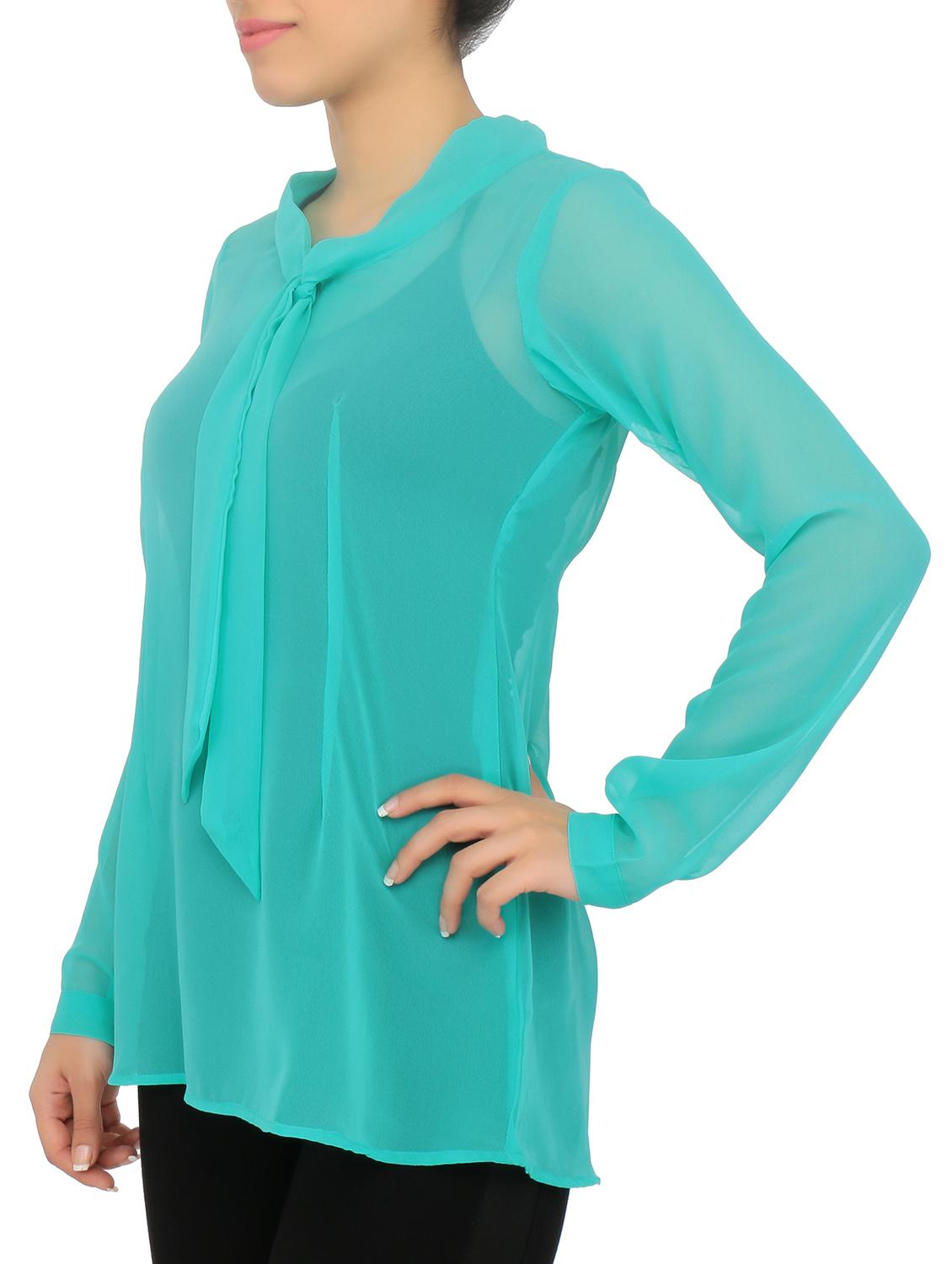 aqua blue full sleeved georgette top - 1315728 - Zoom Image - 2