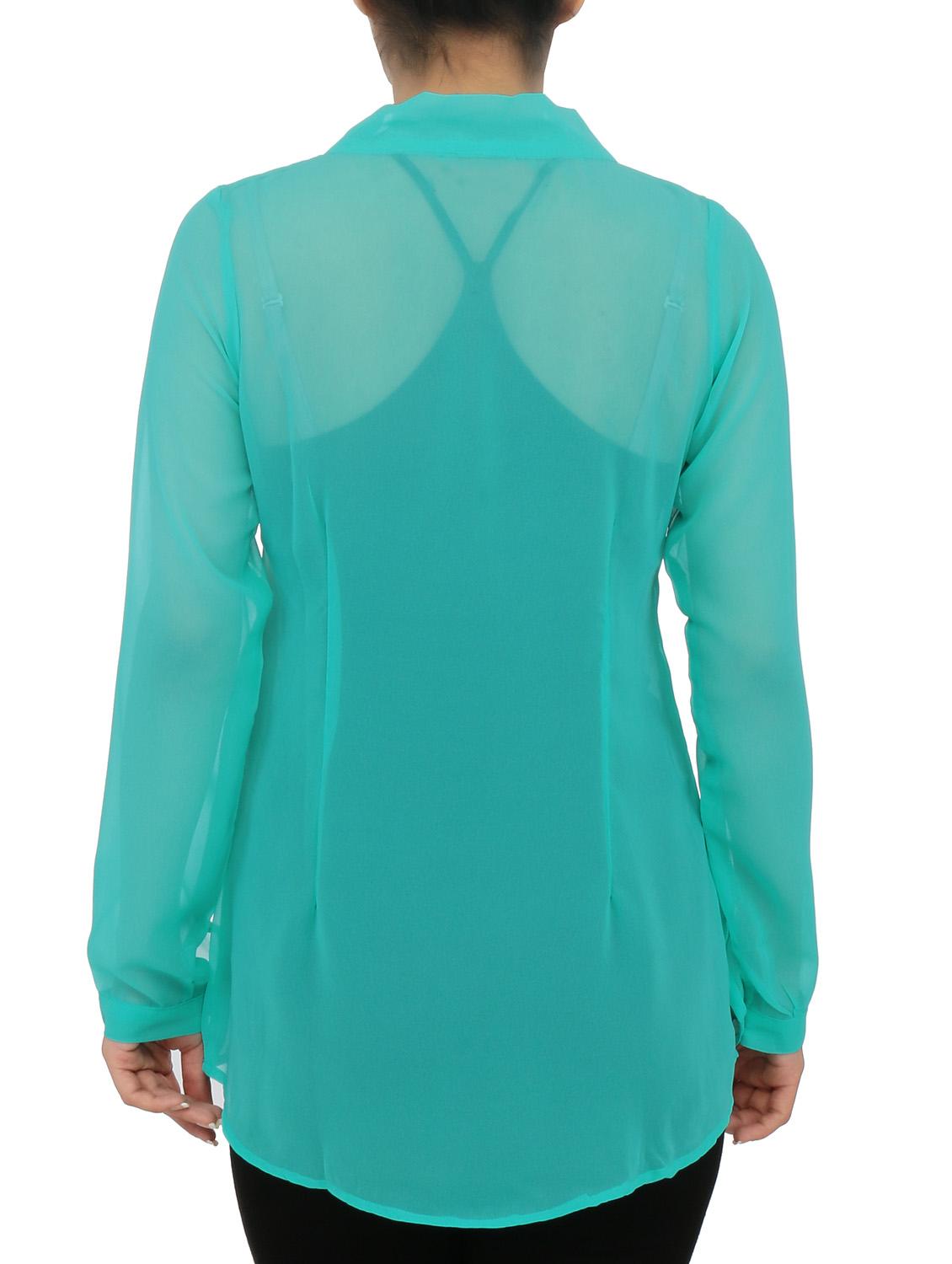 aqua blue full sleeved georgette top - 1315728 - Zoom Image - 3