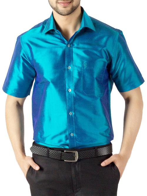 blue silk blend casual shirt - 13158696 - Standard Image - 1