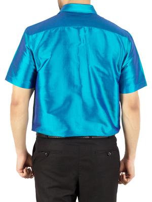 blue silk blend casual shirt - 13158696 - Standard Image - 3