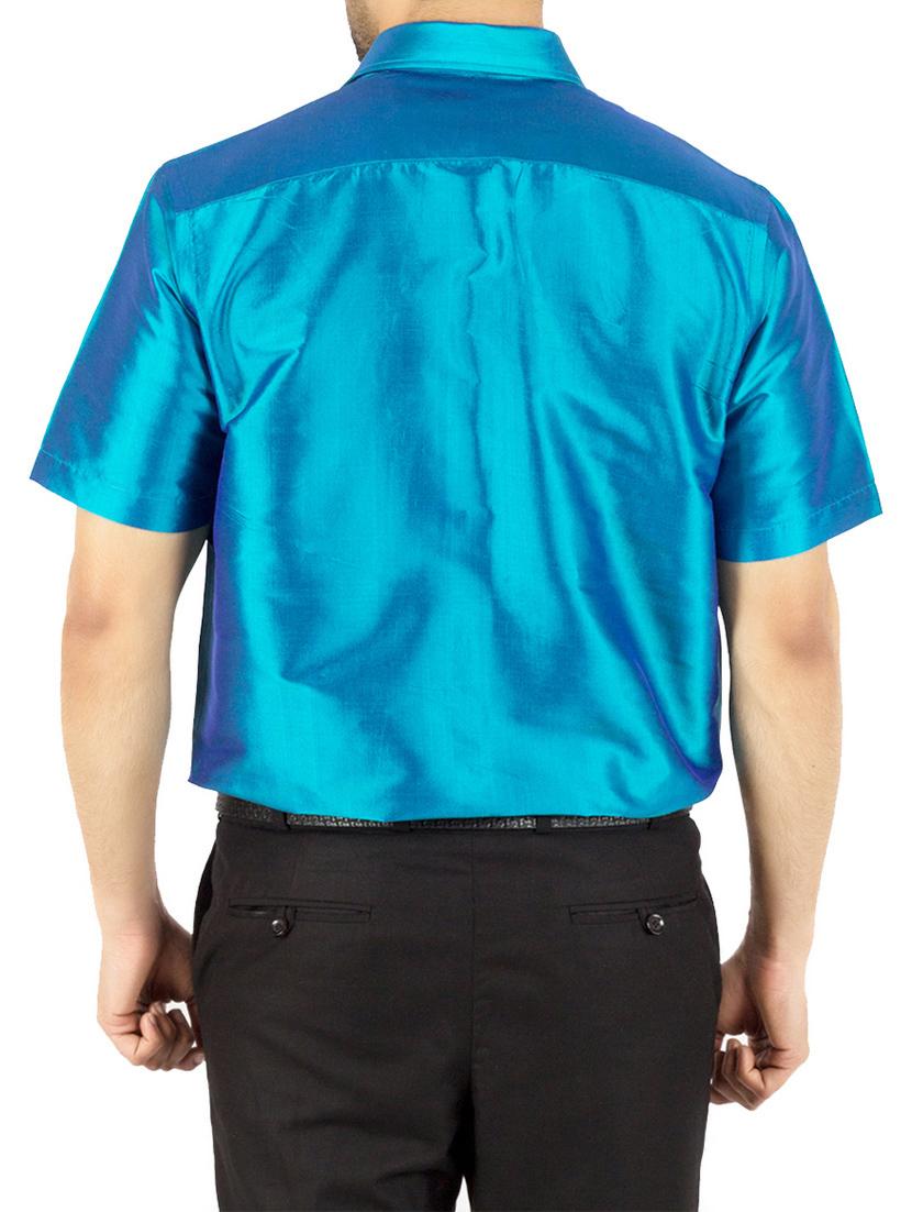 blue silk blend casual shirt - 13158696 - Zoom Image - 3