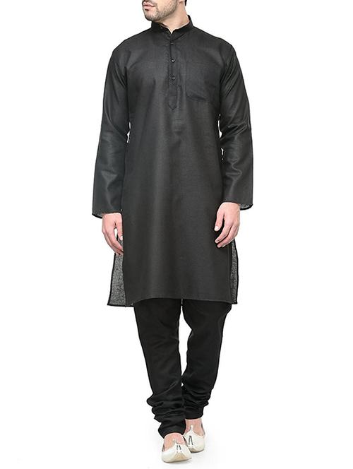 solid black cotton kurta pyjama set - 13160458 - Standard Image - 1