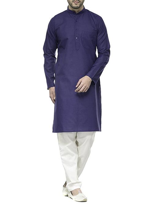 dark blue cotton kurta pyjama set - 13160467 - Standard Image - 1