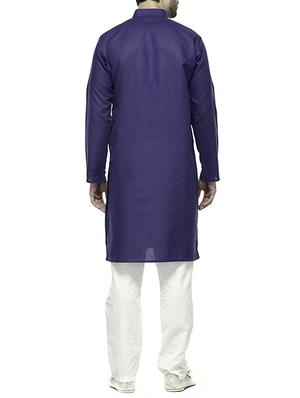 dark blue cotton kurta pyjama set - 13160467 - Standard Image - 3