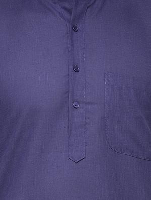 dark blue cotton kurta pyjama set - 13160467 - Standard Image - 4