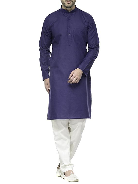 dark blue cotton kurta pyjama set - 13160467 - Zoom Image - 1