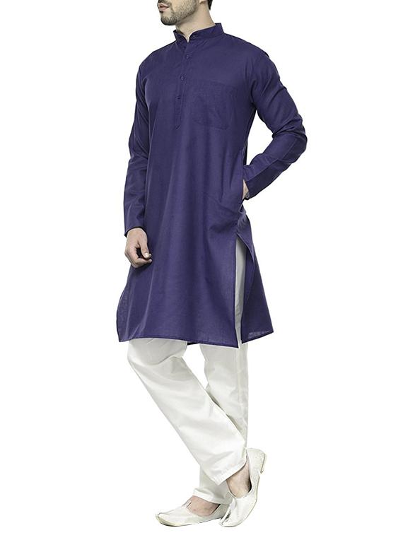 dark blue cotton kurta pyjama set - 13160467 - Zoom Image - 2